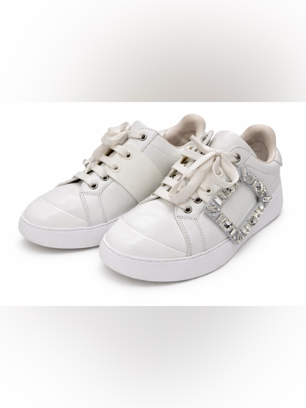 Roger Vivier Sneaky Viv White Leather Crystal Buckle Sneakers EU 37